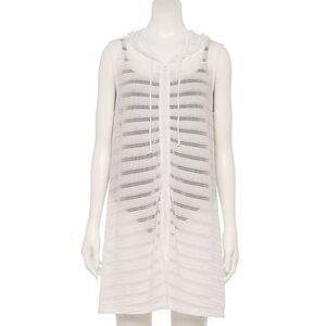 Portocruz Cover-Up Large White Hooded Sleeveless Swim Hoodie New With Tags